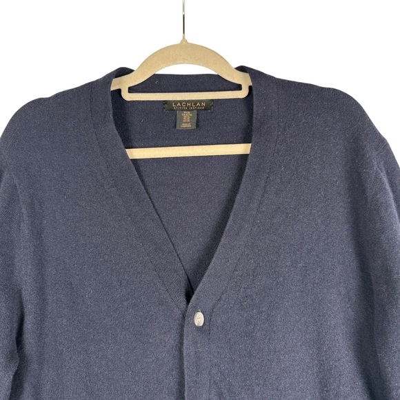 Lachlan British Inspired Men’s Lightweight Navy Wool Cashmere Cardigan Size M - Picture 3 of 8